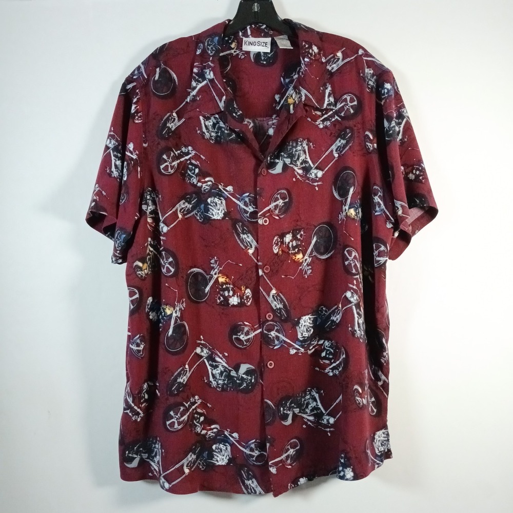 KingSize Brand Men Camp Shirt Size 2XL Big Burgundy Motorcycles Biker